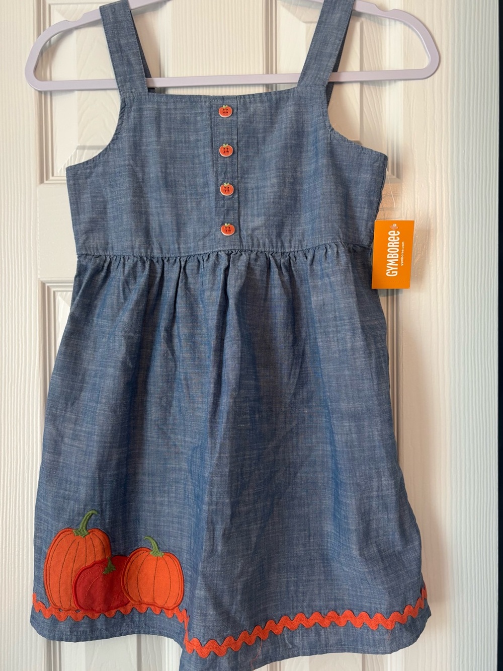 Vintage Gymboree Girls' New with Tags Chambray Pumpkin Appliqué Dress - Blue